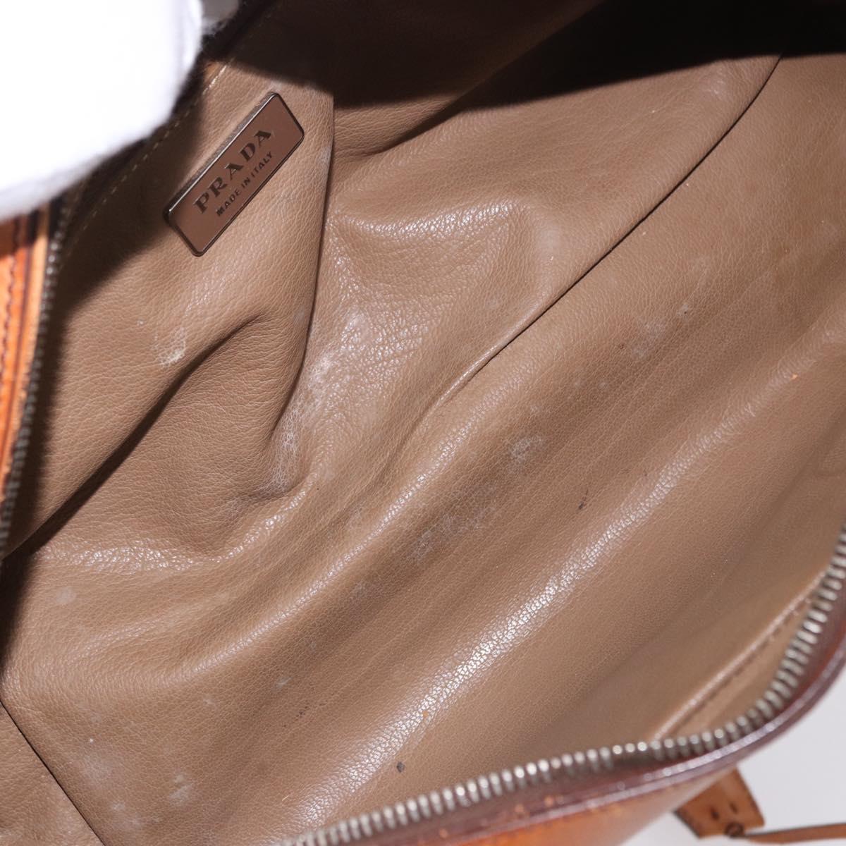 PRADA Shoulder Bag Leather Brown Silver Auth 202998