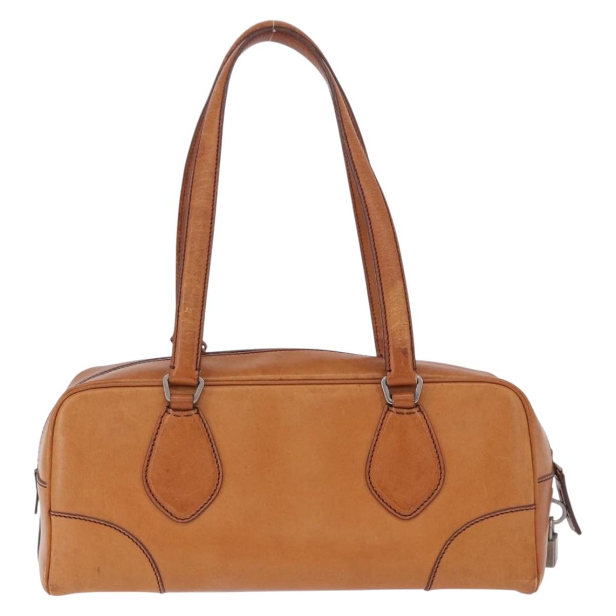 PRADA Shoulder Bag Leather Brown Silver Auth 202998