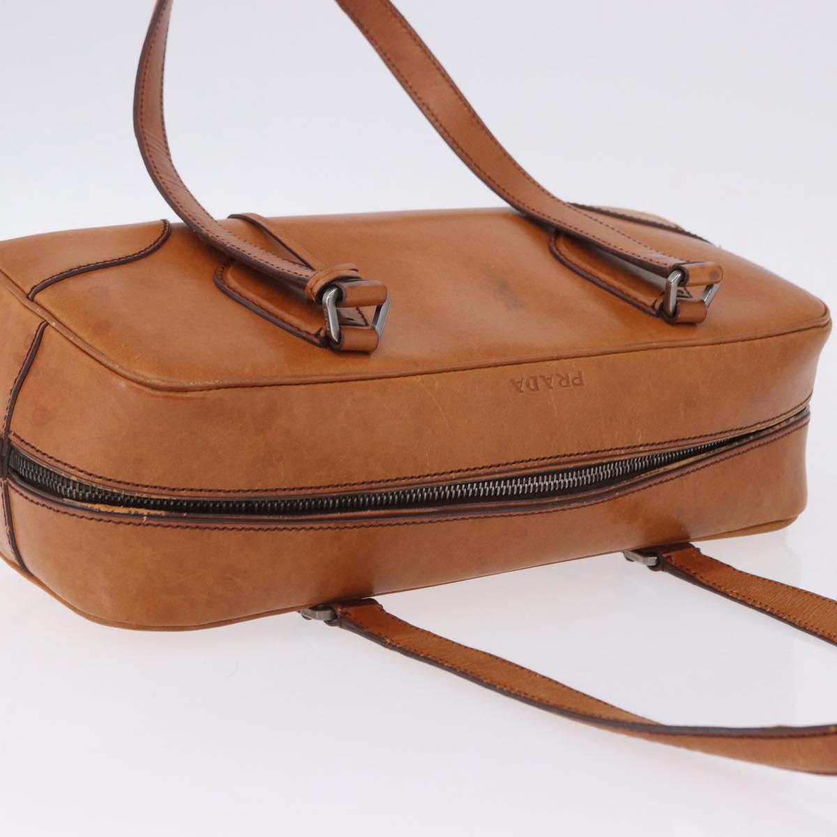 PRADA Shoulder Bag Leather Brown Silver Auth 202998
