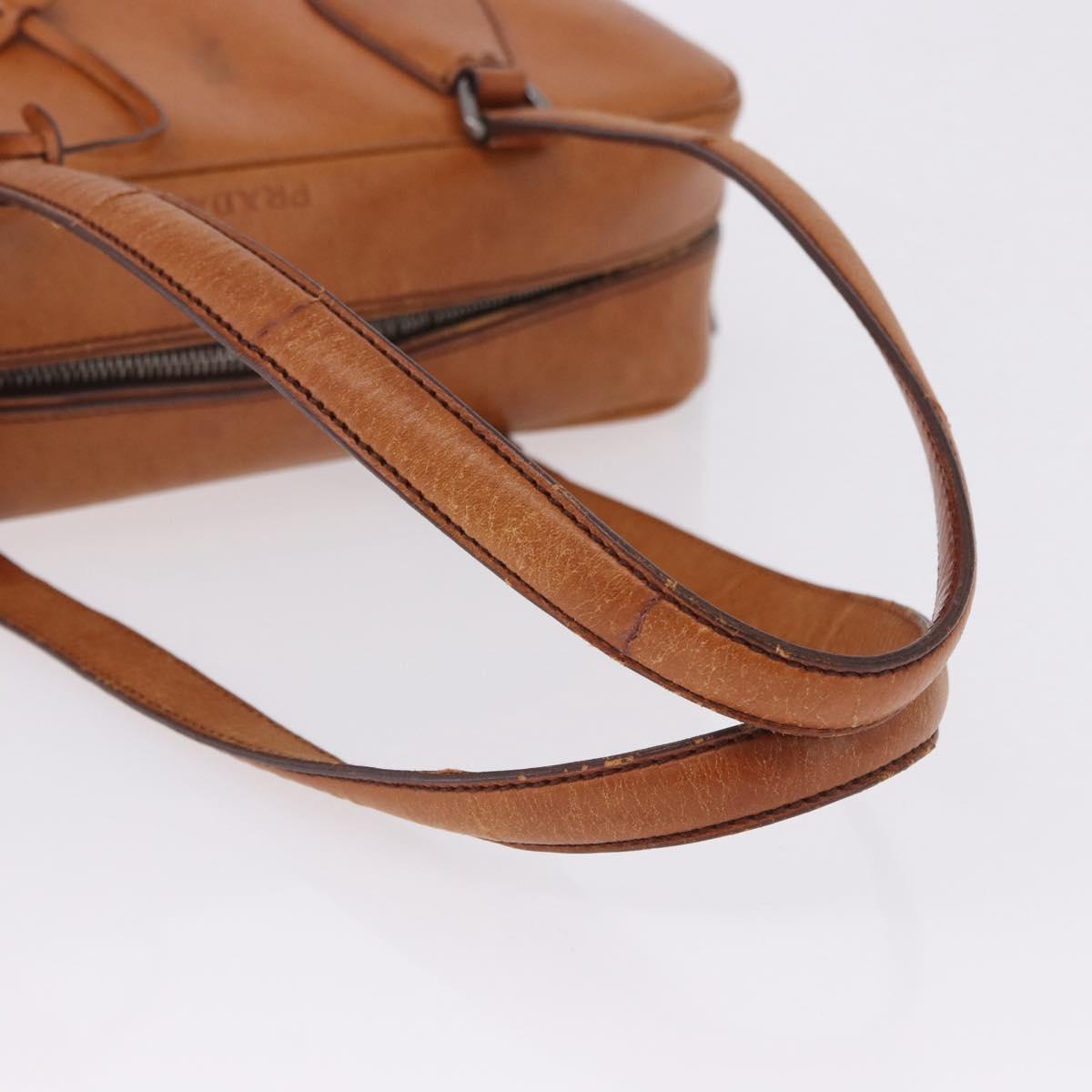 PRADA Shoulder Bag Leather Brown Silver Auth 202998