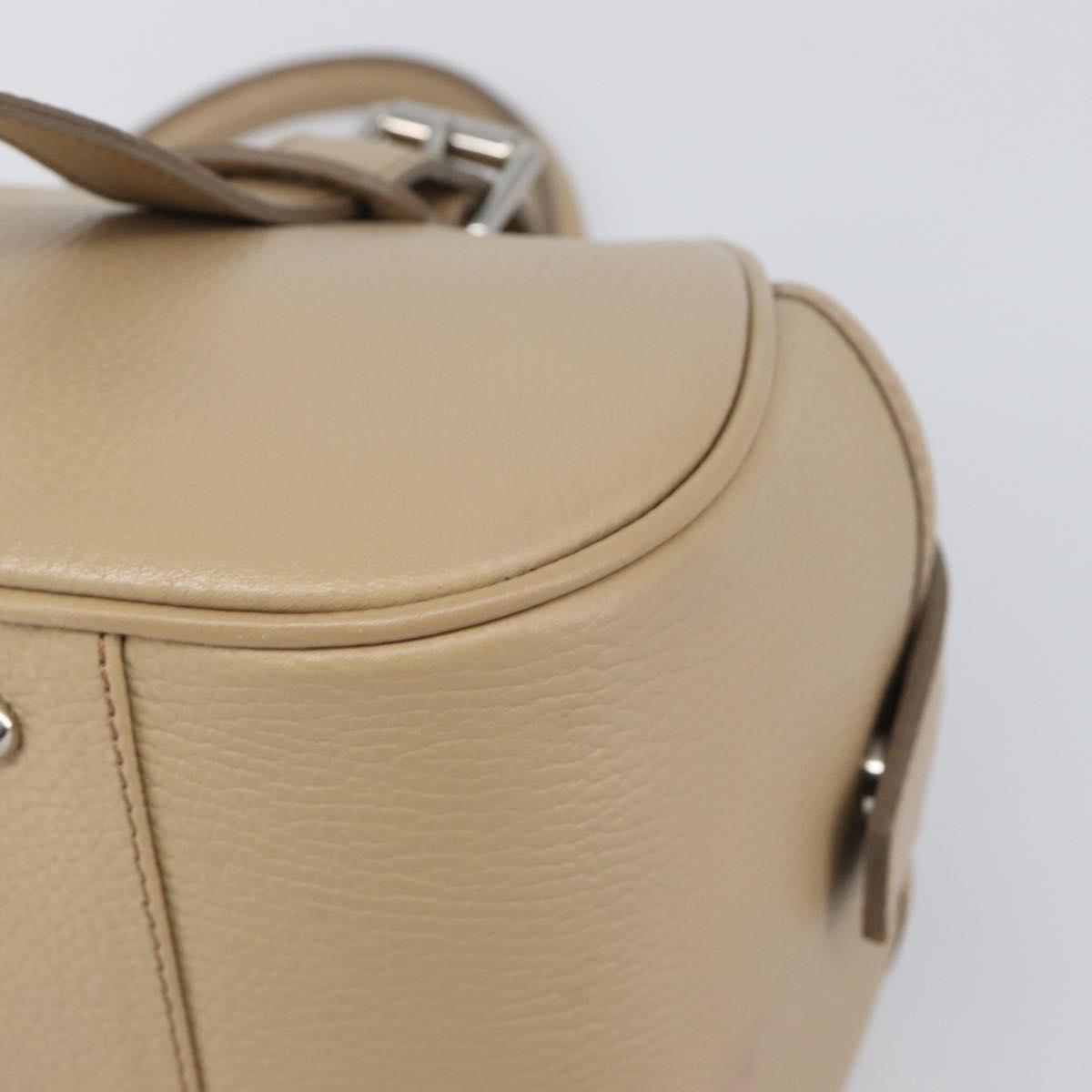 BURBERRY Hand Bag Leather Beige Silver Auth 202999A