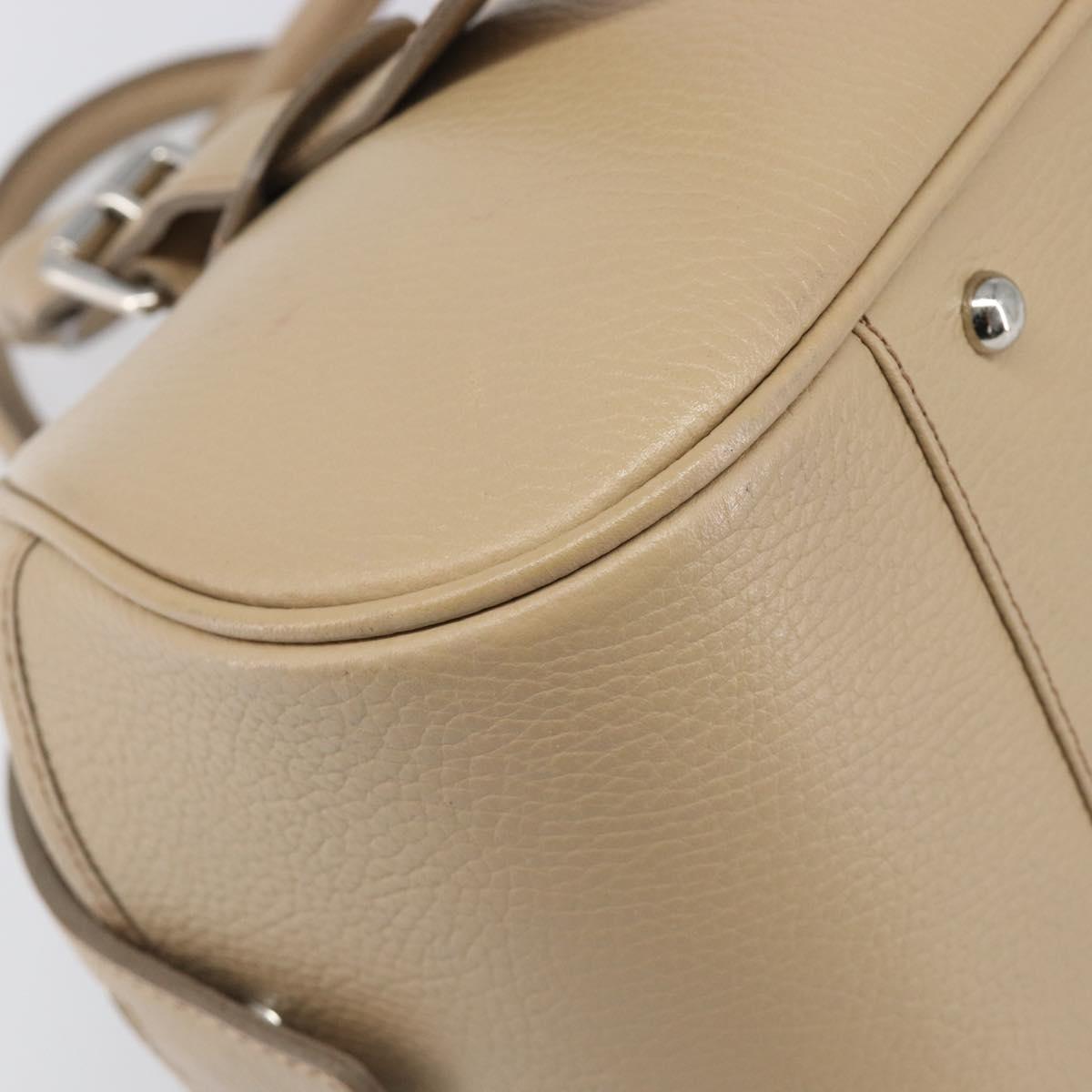BURBERRY Hand Bag Leather Beige Silver Auth 202999A