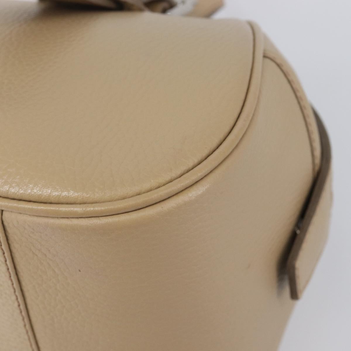BURBERRY Hand Bag Leather Beige Silver Auth 202999A