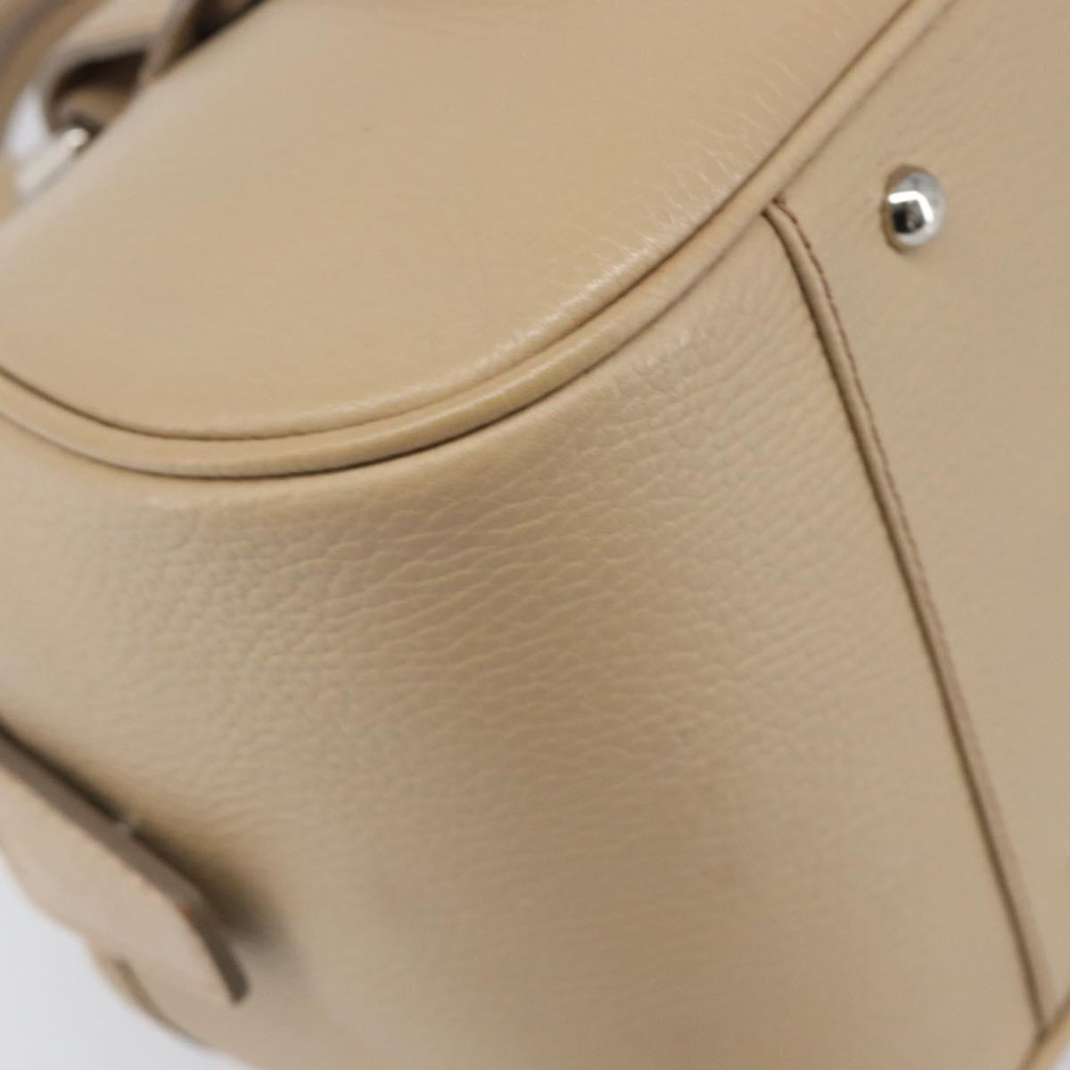 BURBERRY Hand Bag Leather Beige Silver Auth 202999A