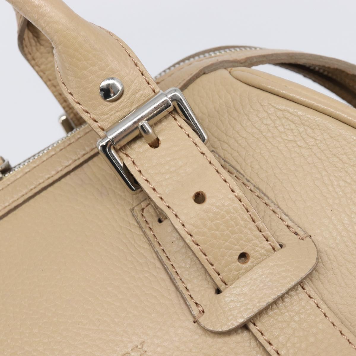 BURBERRY Hand Bag Leather Beige Silver Auth 202999A