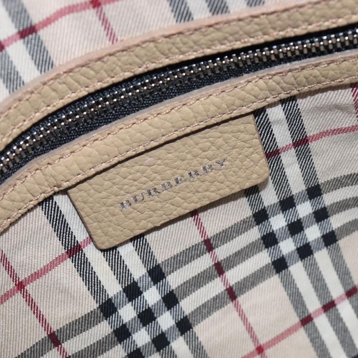 BURBERRY Hand Bag Leather Beige Silver Auth 202999A