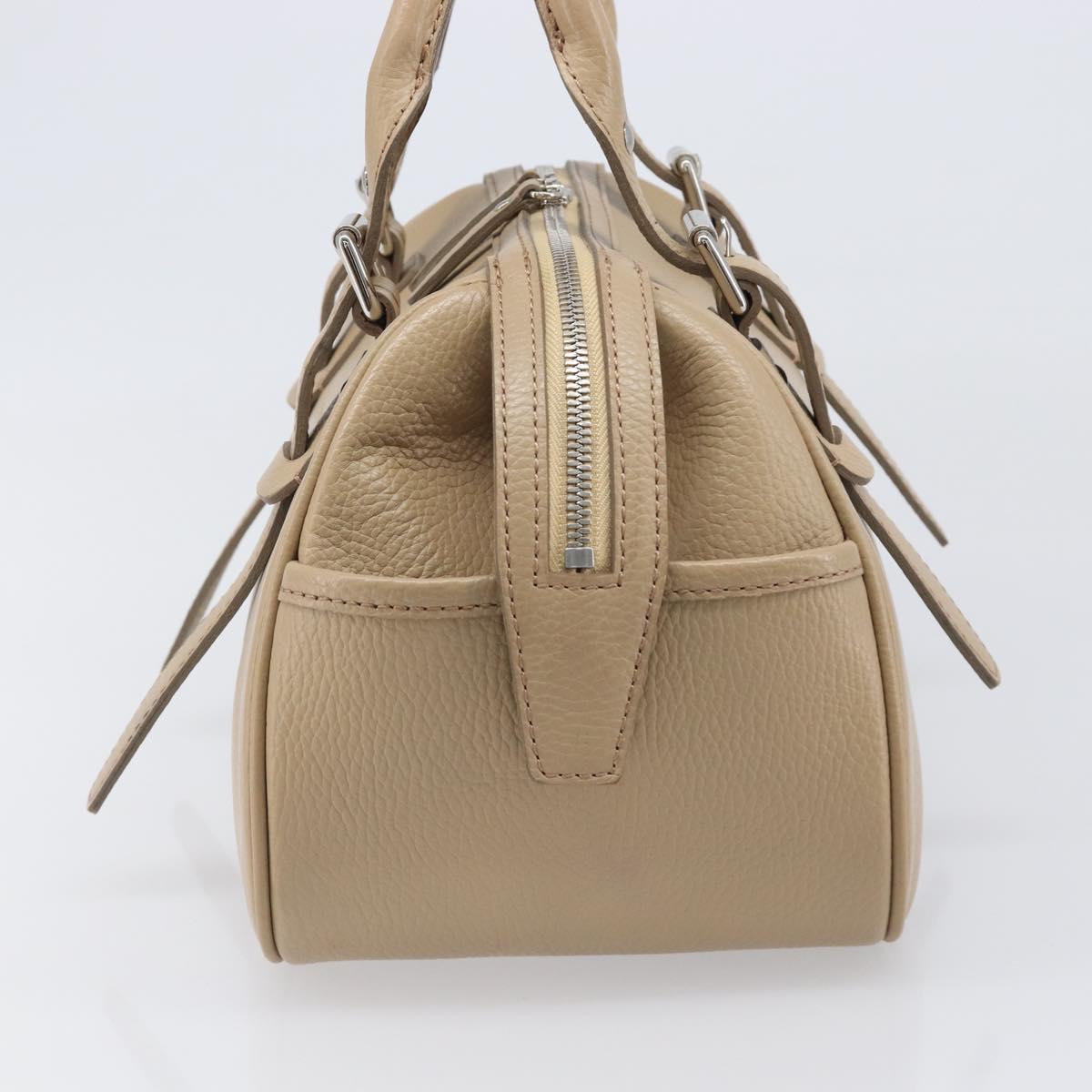 BURBERRY Hand Bag Leather Beige Silver Auth 202999A