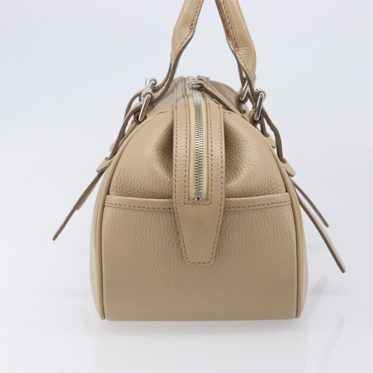 BURBERRY Hand Bag Leather Beige Silver Auth 202999A