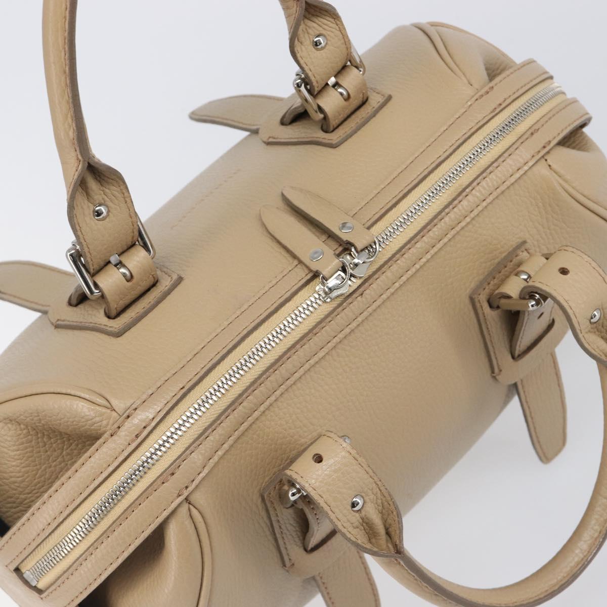 BURBERRY Hand Bag Leather Beige Silver Auth 202999A