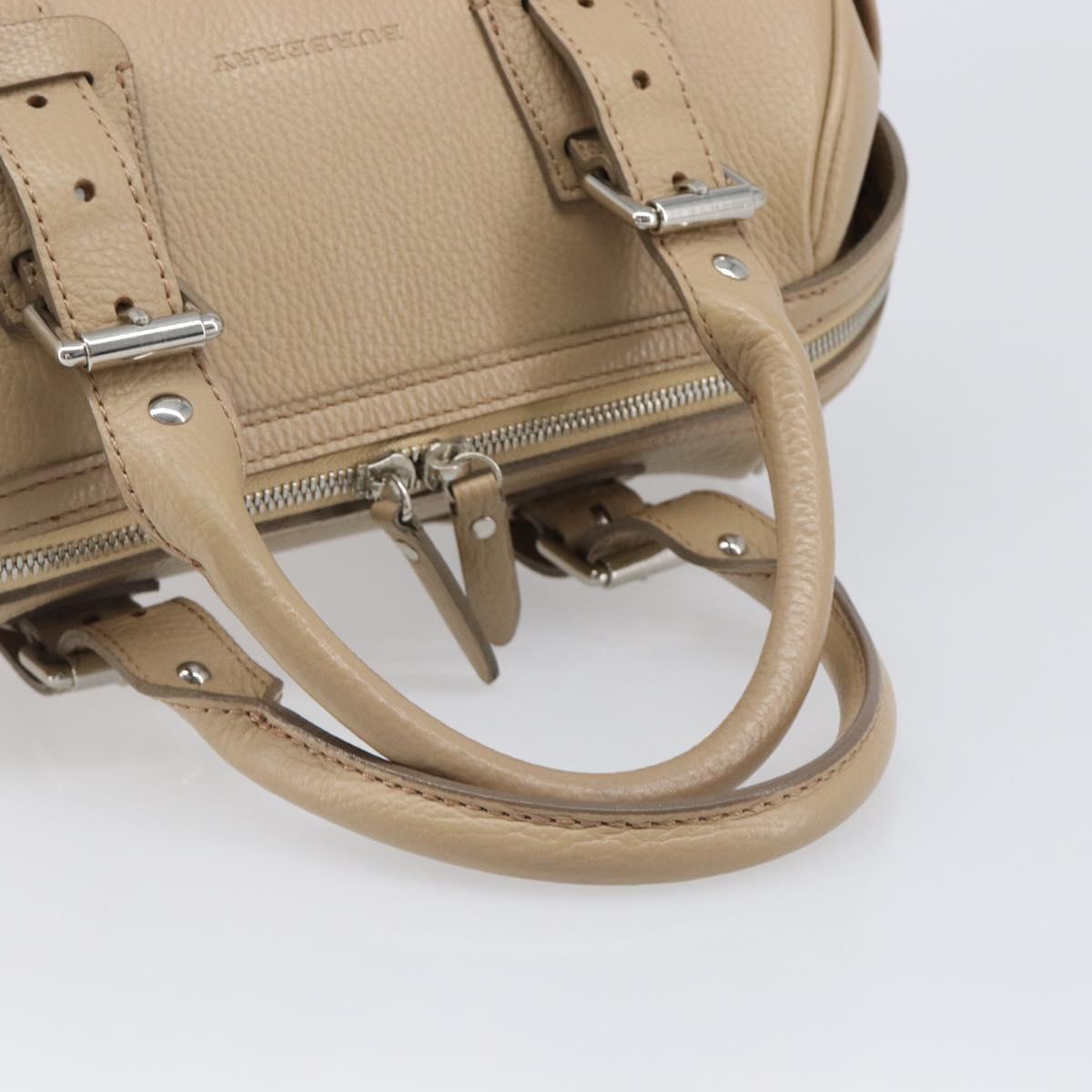 BURBERRY Hand Bag Leather Beige Silver Auth 202999A
