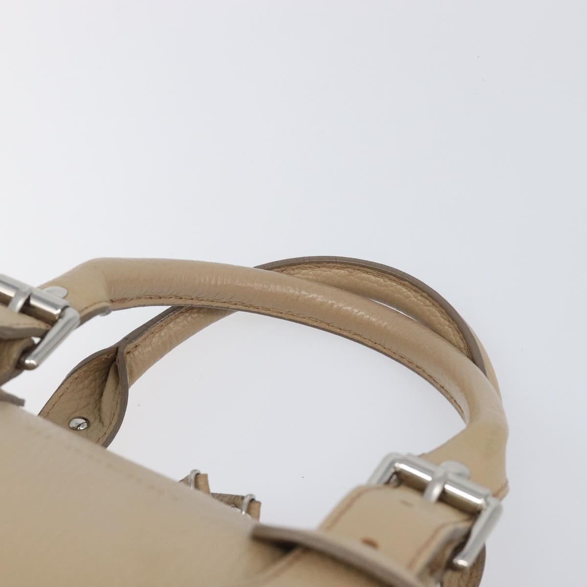BURBERRY Hand Bag Leather Beige Silver Auth 202999A