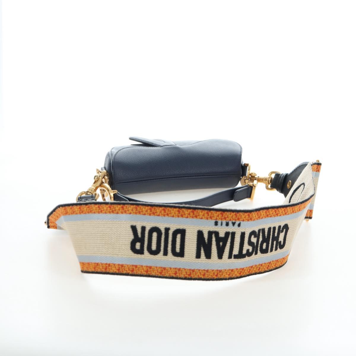 Christian Dior Saddle Shoulder Bag Leather 2way Navy Gold Auth 203000V