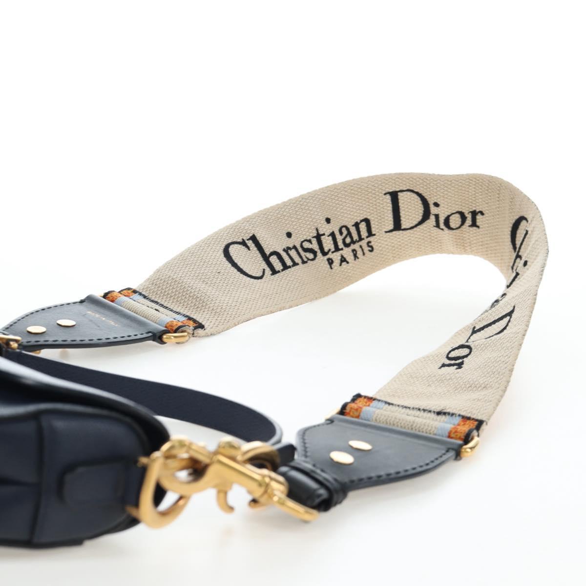 Christian Dior Saddle Shoulder Bag Leather 2way Navy Gold Auth 203000V
