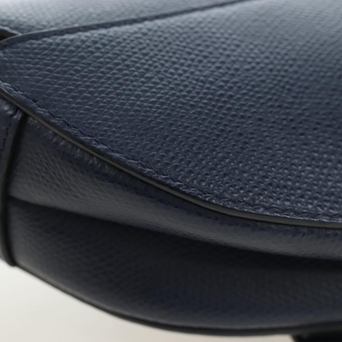 Christian Dior Saddle Shoulder Bag Leather 2way Navy Gold Auth 203000V