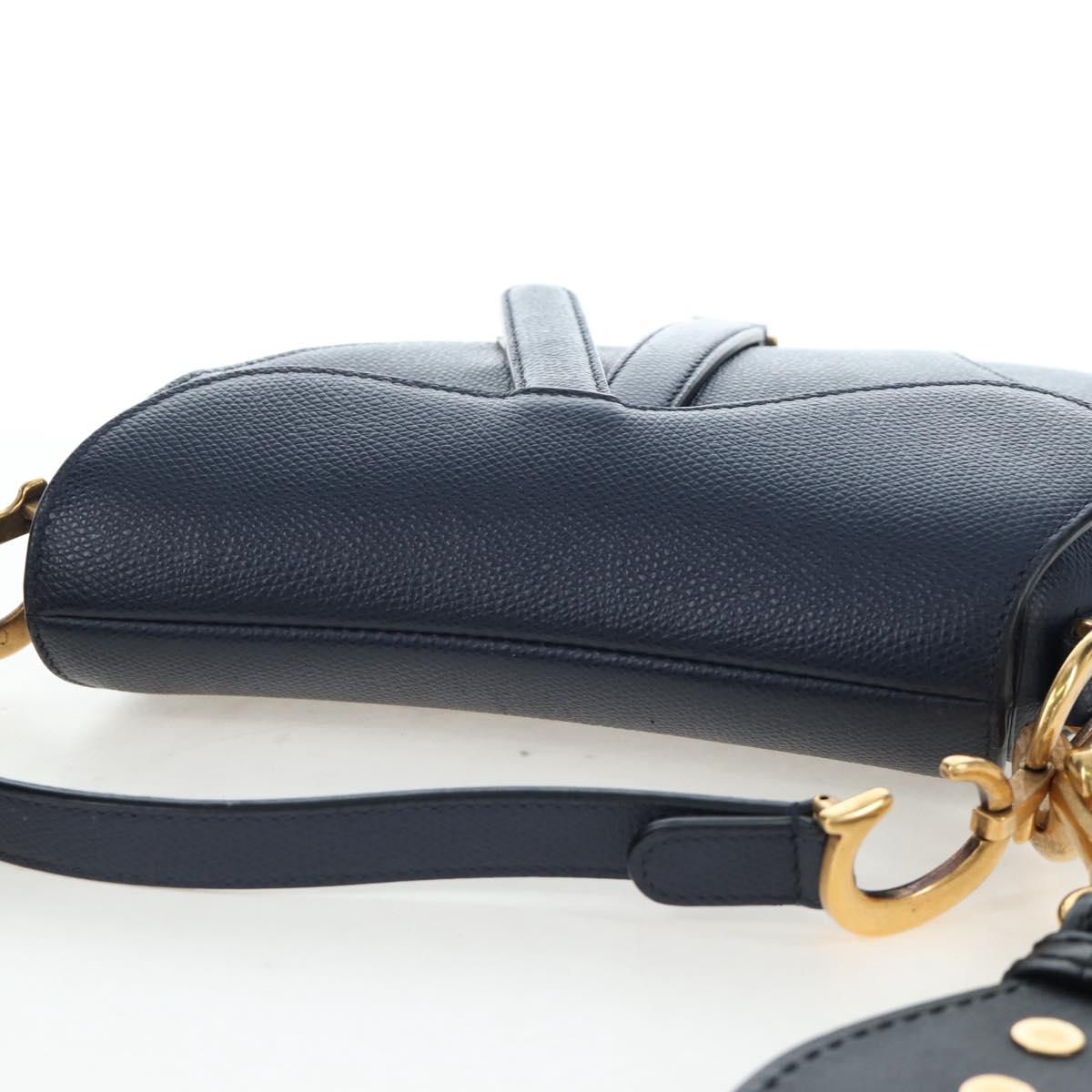 Christian Dior Saddle Shoulder Bag Leather 2way Navy Gold Auth 203000V