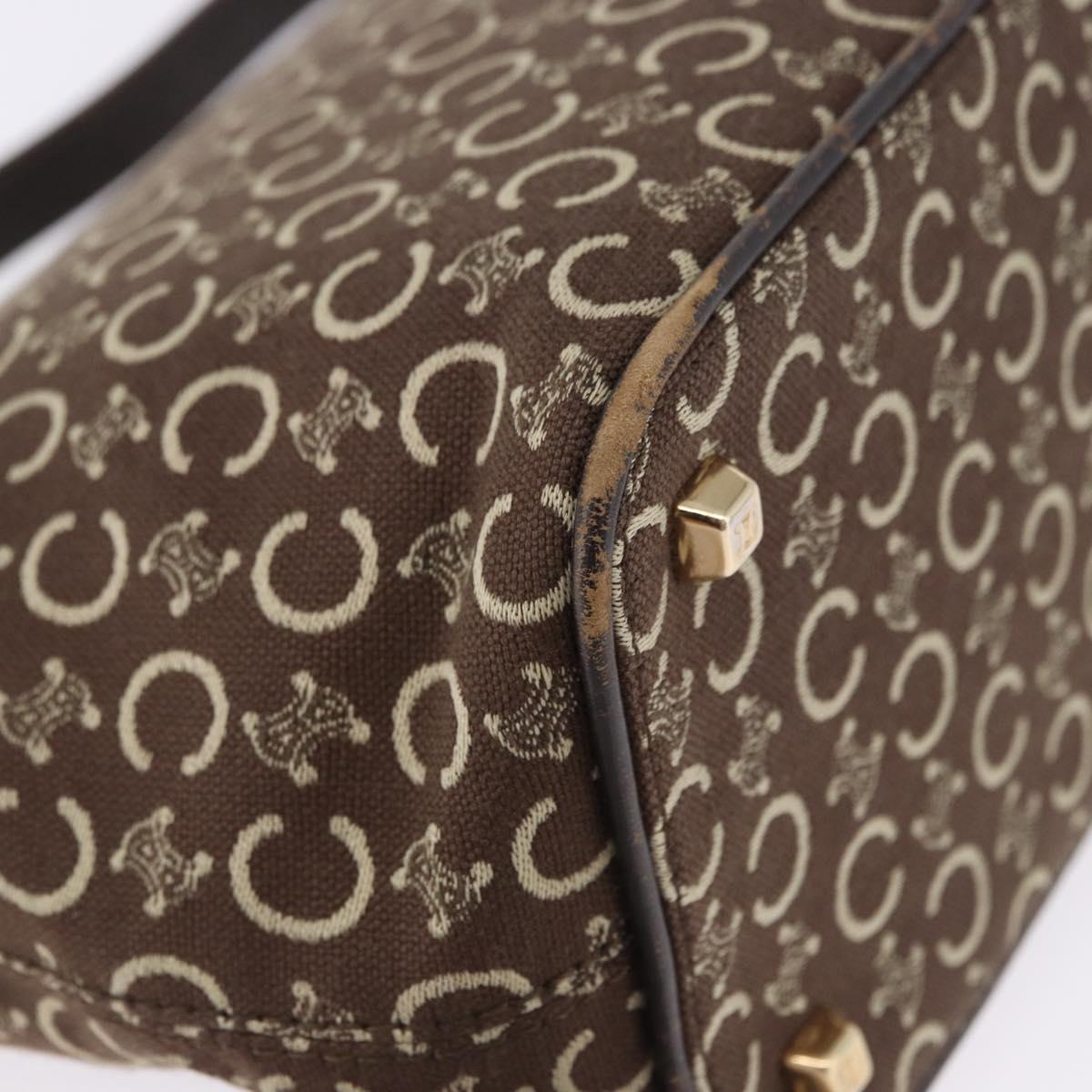 CELINE C Macadam Canvas Shoulder Bag Brown Gold Auth 203001