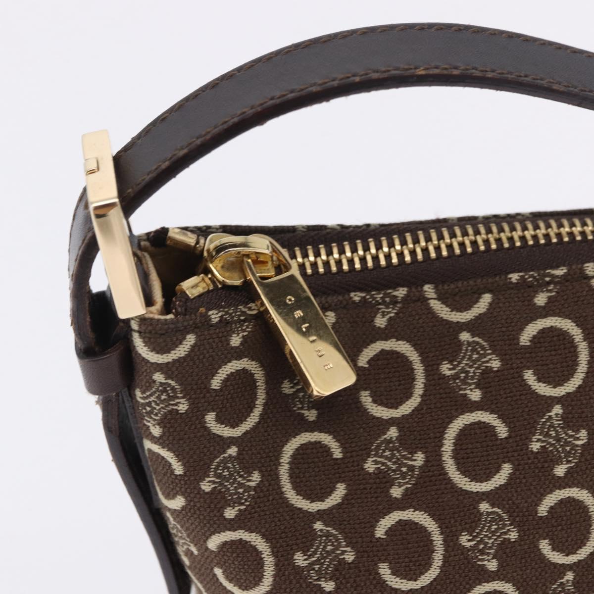 CELINE C Macadam Canvas Shoulder Bag Brown Gold Auth 203001
