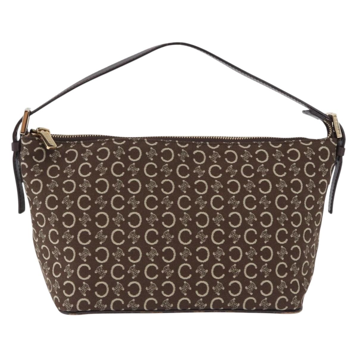 CELINE C Macadam Canvas Shoulder Bag Brown Gold Auth 203001