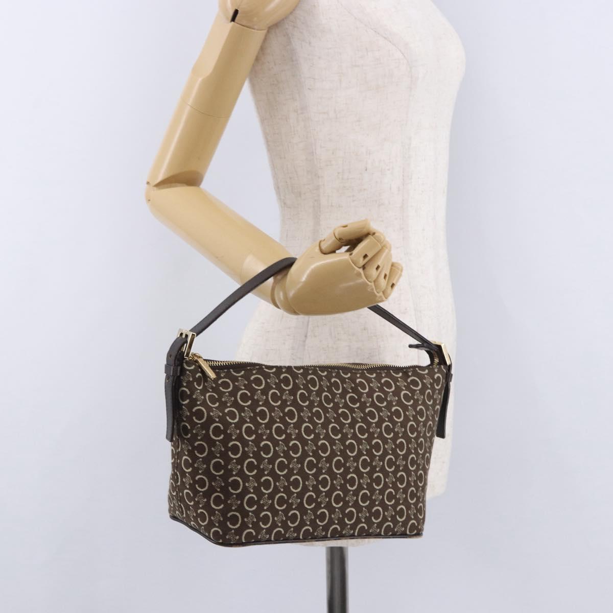 CELINE C Macadam Canvas Shoulder Bag Brown Gold Auth 203001
