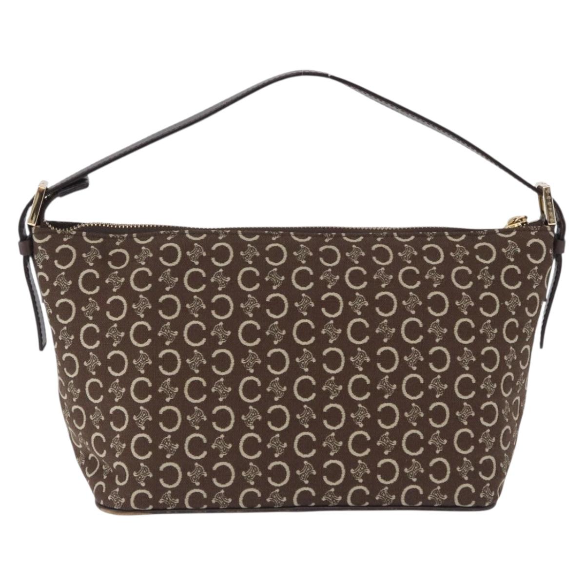 CELINE C Macadam Canvas Shoulder Bag Brown Gold Auth 203001
