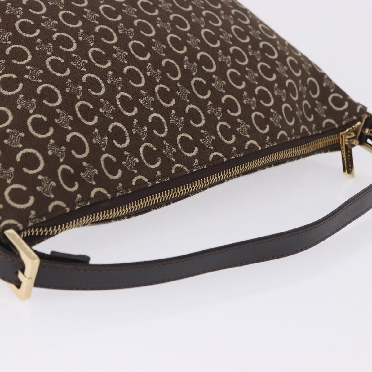 CELINE C Macadam Canvas Shoulder Bag Brown Gold Auth 203001