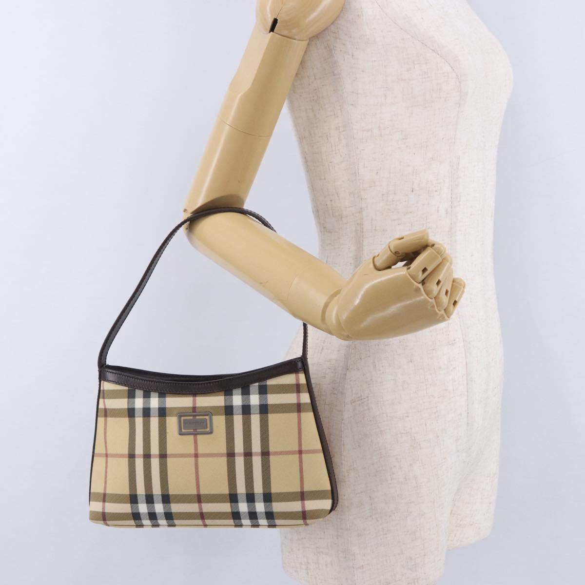 BURBERRY Nova Check Shoulder Bag PVC Beige Auth 203002