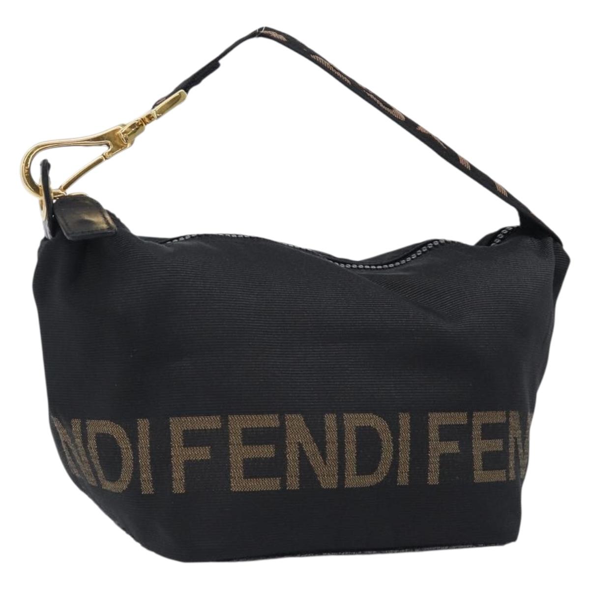FENDI Zucca Canvas Hand Pouch Black Brown Auth 203003