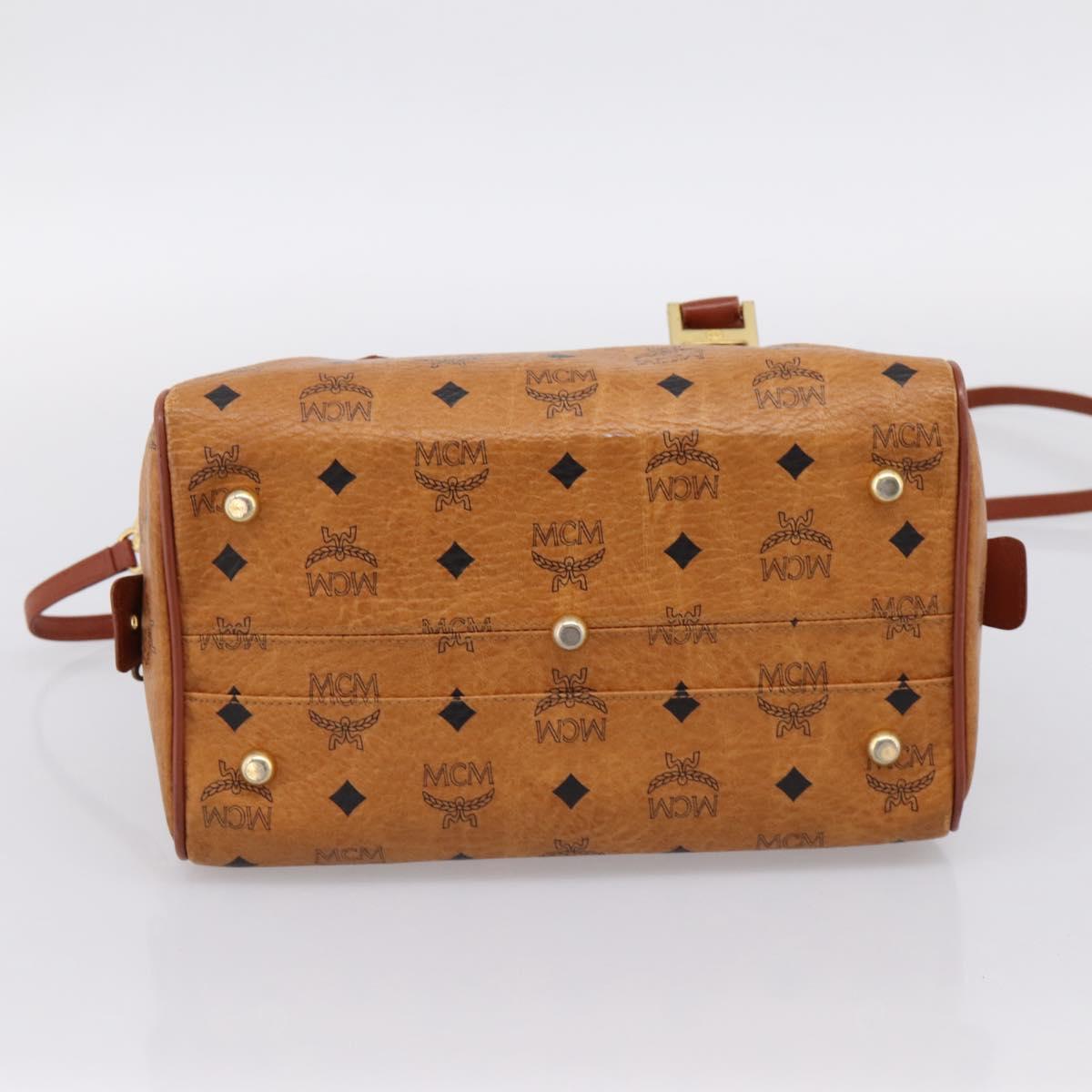 MCM Logogram Vicetos Boston Bag PVC Leather 2way Brown Gold Auth 203004