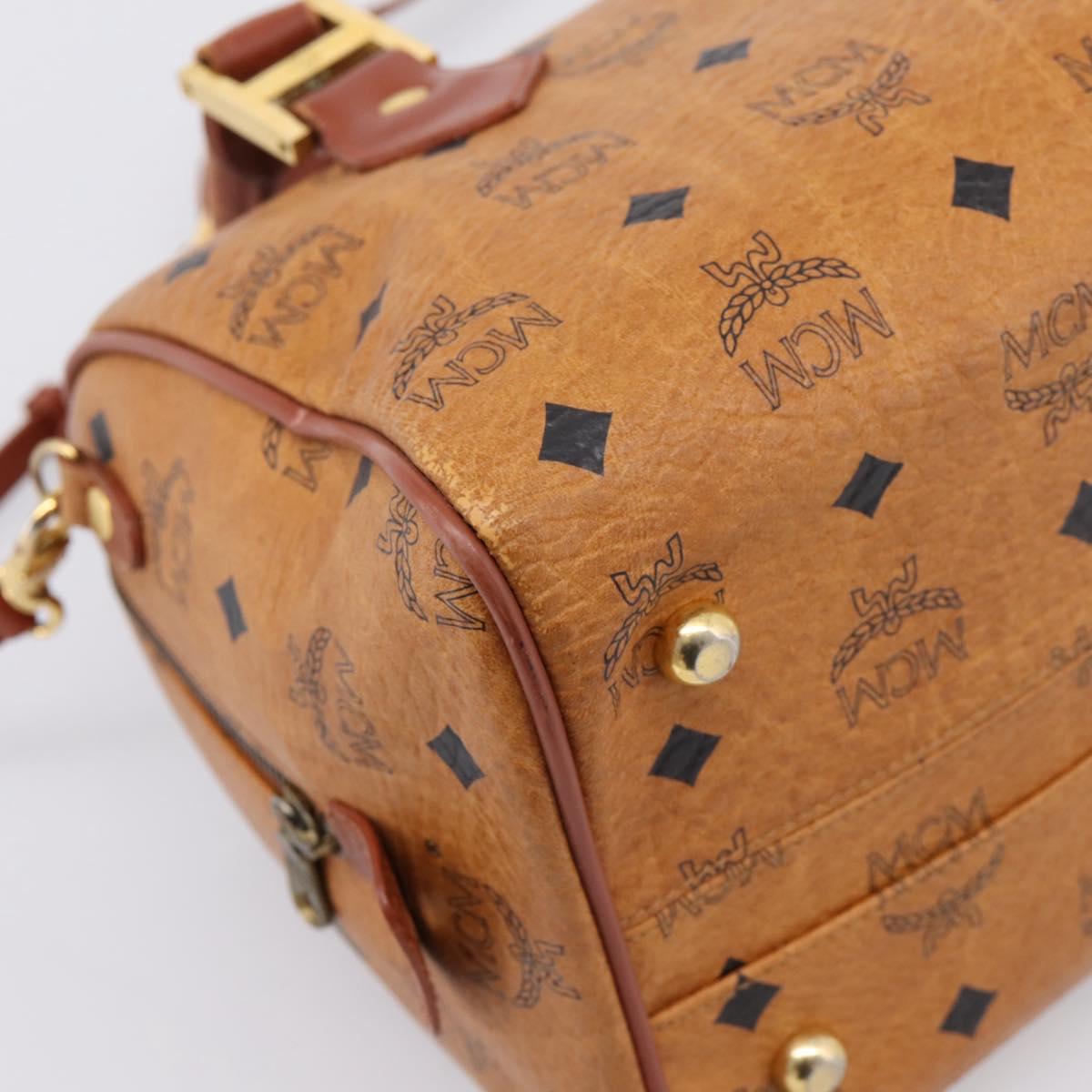 MCM Logogram Vicetos Boston Bag PVC Leather 2way Brown Gold Auth 203004