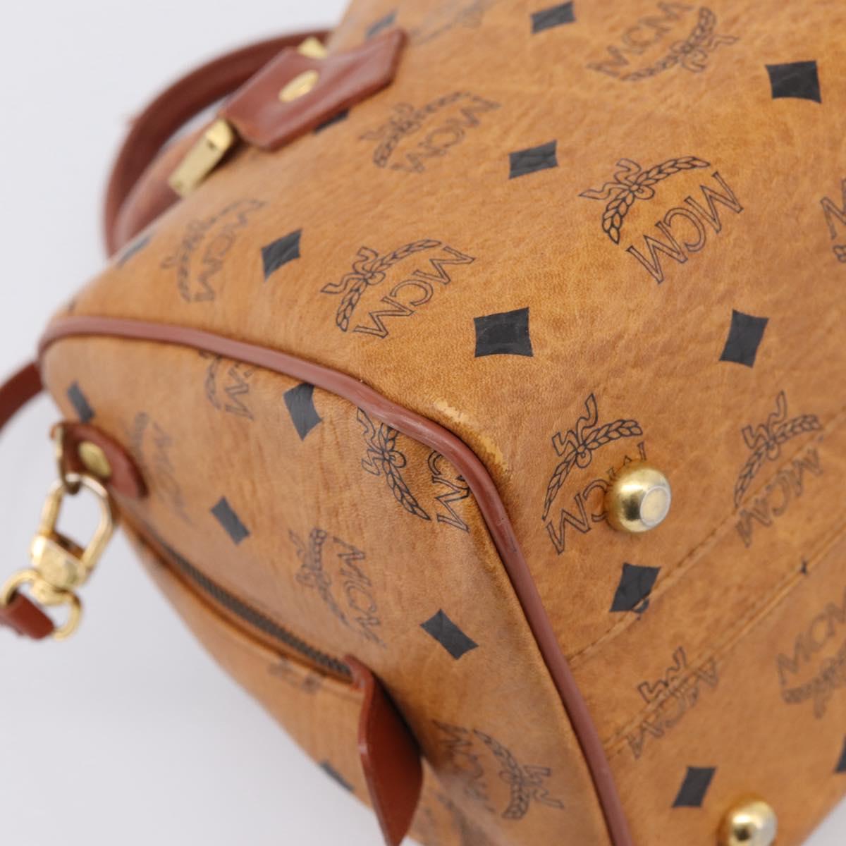 MCM Logogram Vicetos Boston Bag PVC Leather 2way Brown Gold Auth 203004