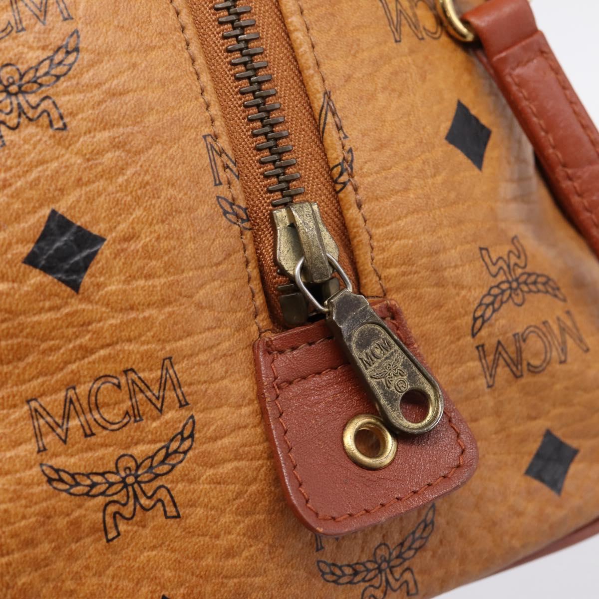 MCM Logogram Vicetos Boston Bag PVC Leather 2way Brown Gold Auth 203004