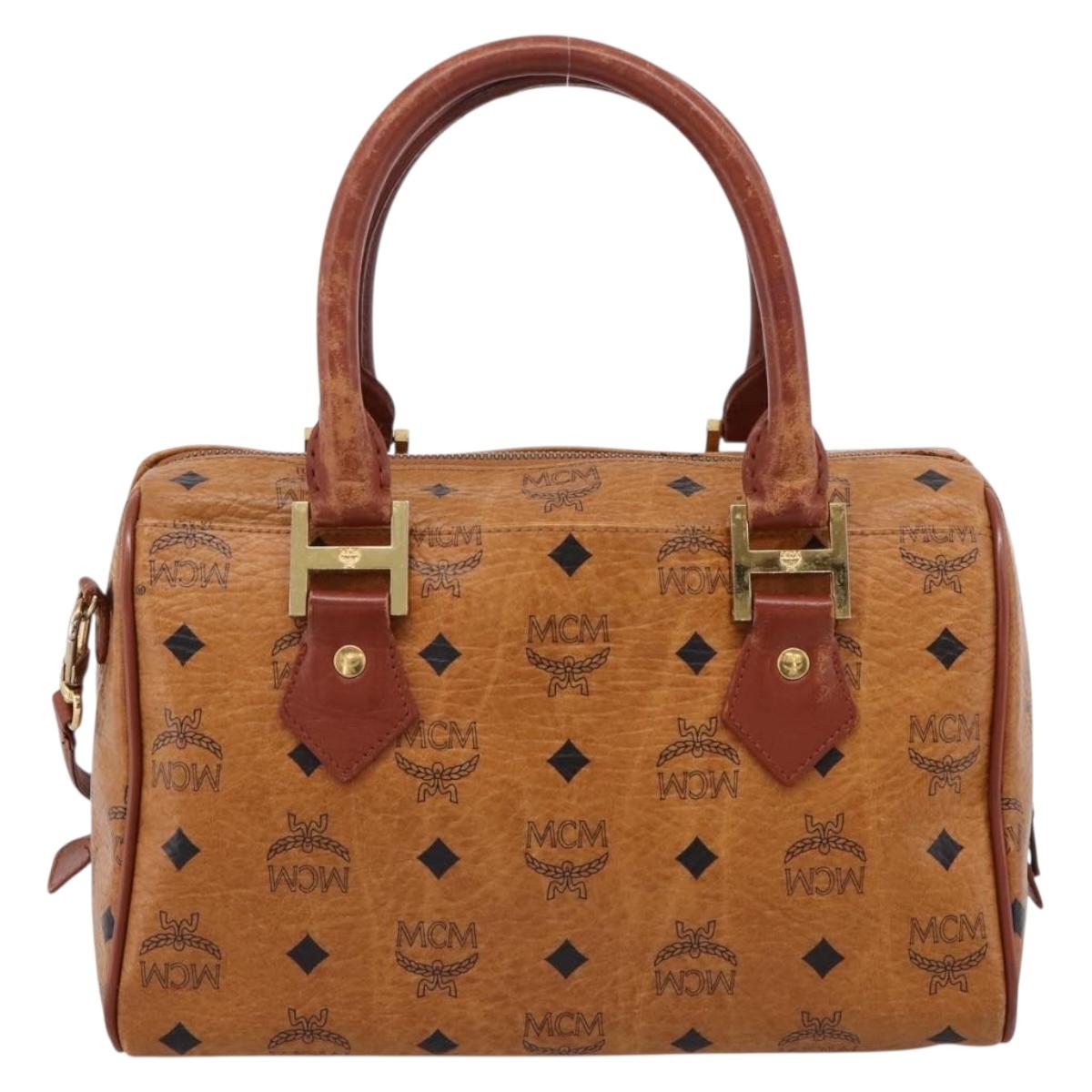 MCM Logogram Vicetos Boston Bag PVC Leather 2way Brown Gold Auth 203004