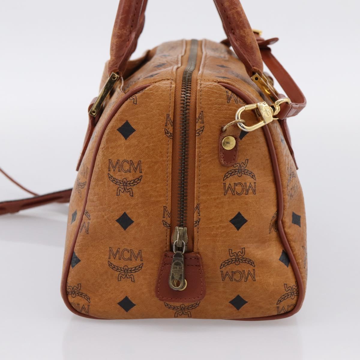 MCM Logogram Vicetos Boston Bag PVC Leather 2way Brown Gold Auth 203004