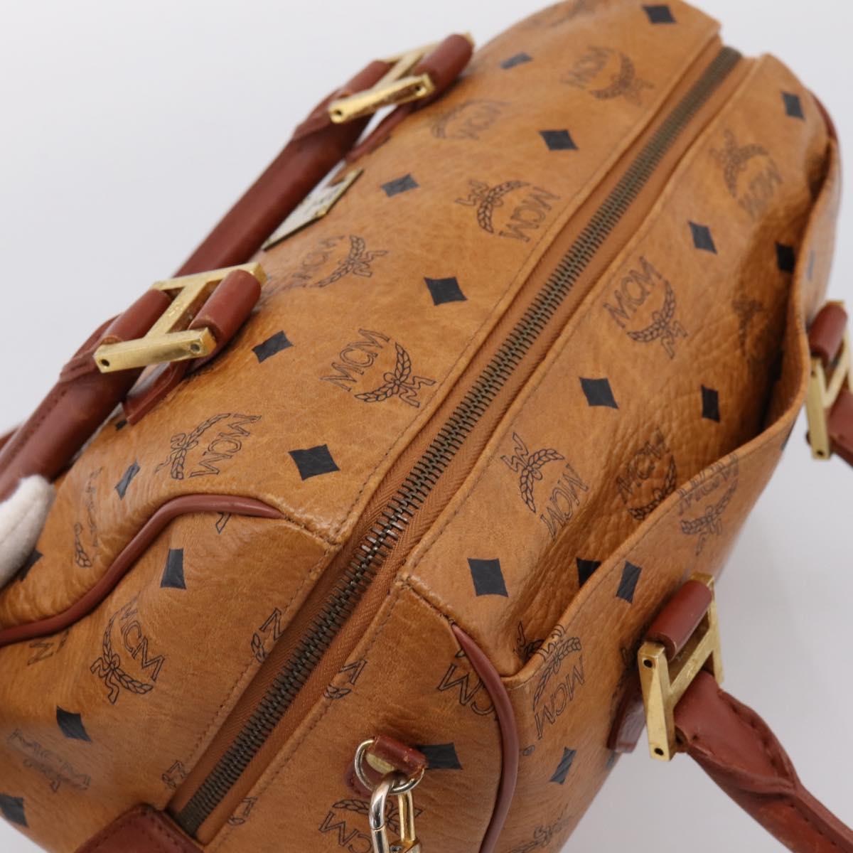 MCM Logogram Vicetos Boston Bag PVC Leather 2way Brown Gold Auth 203004
