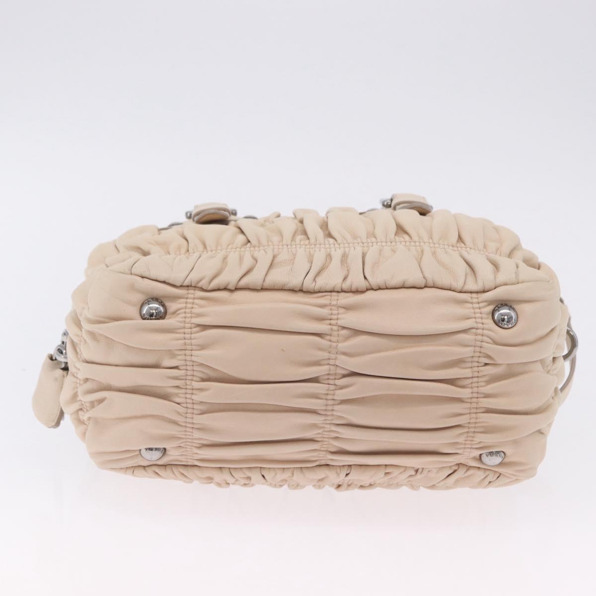PRADA Gathered Hand Bag Leather 2way Ivory Silver Auth 203005V