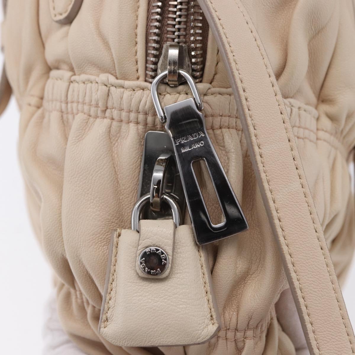 PRADA Gathered Hand Bag Leather 2way Ivory Silver Auth 203005V