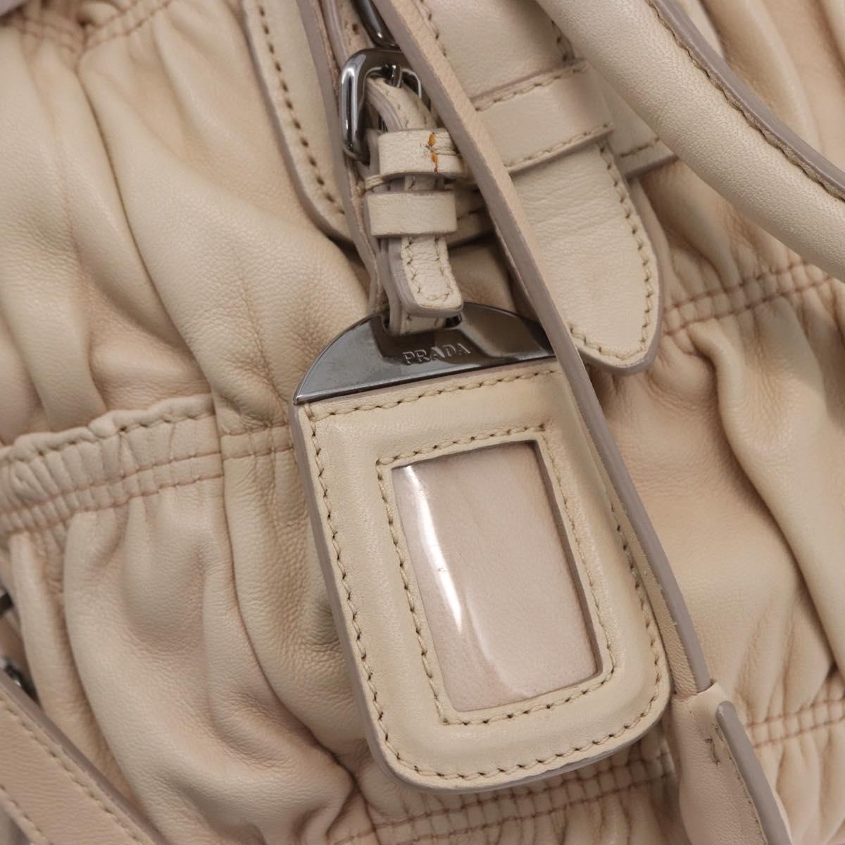 PRADA Gathered Hand Bag Leather 2way Ivory Silver Auth 203005V