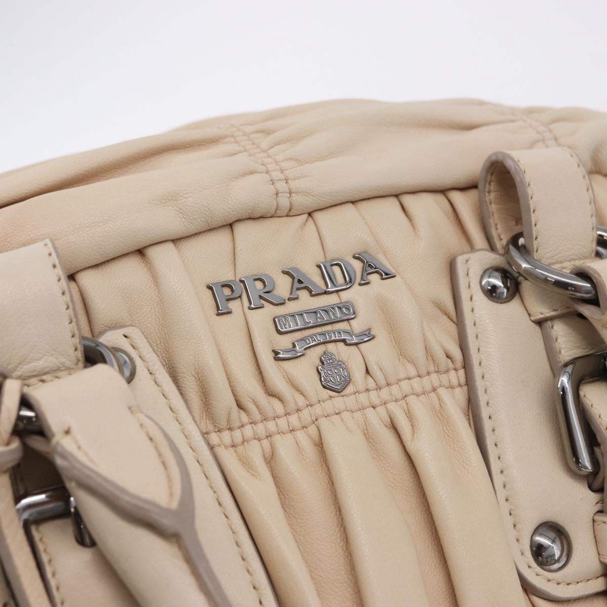 PRADA Gathered Hand Bag Leather 2way Ivory Silver Auth 203005V