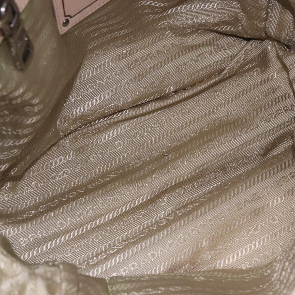 PRADA Gathered Hand Bag Leather 2way Ivory Silver Auth 203005V