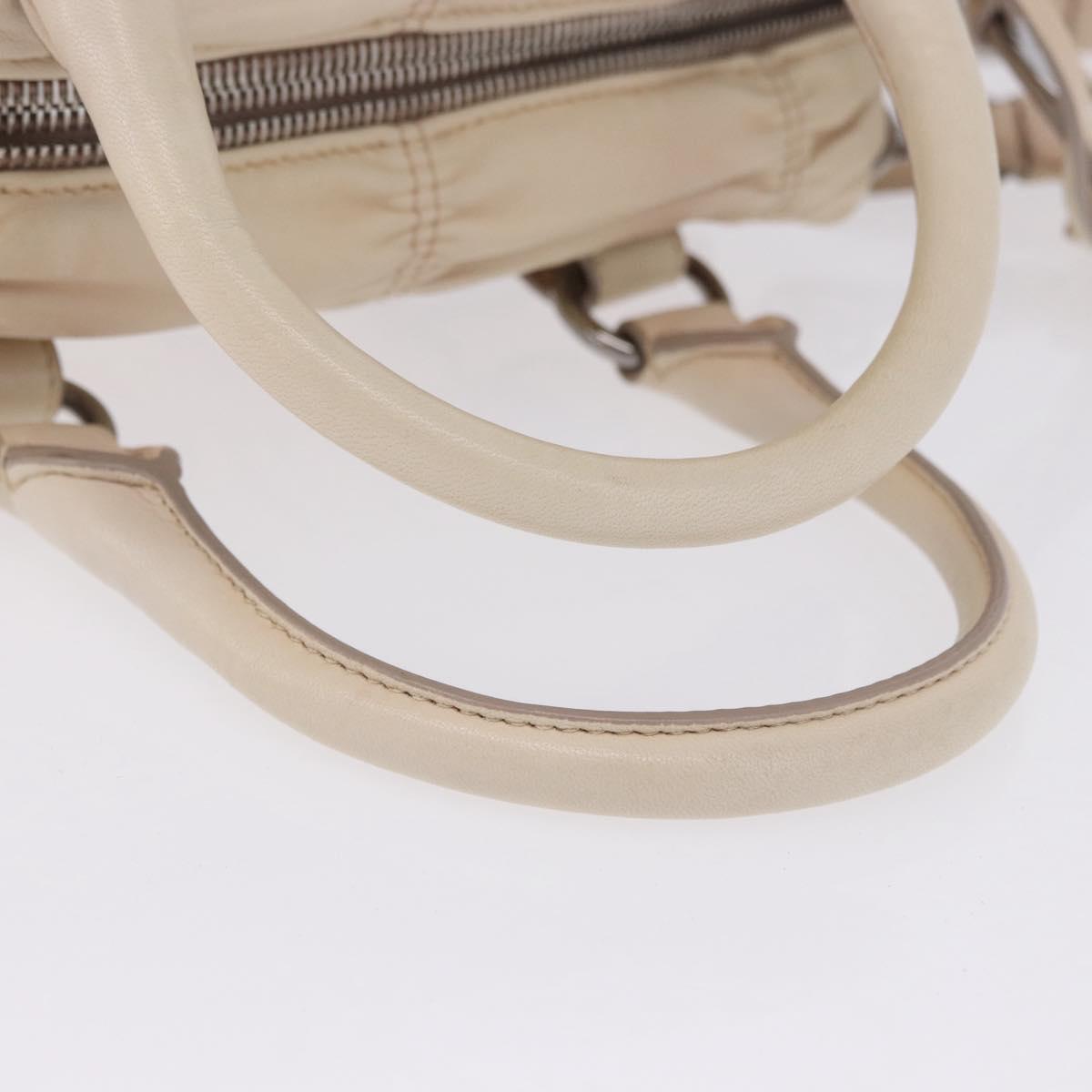 PRADA Gathered Hand Bag Leather 2way Ivory Silver Auth 203005V