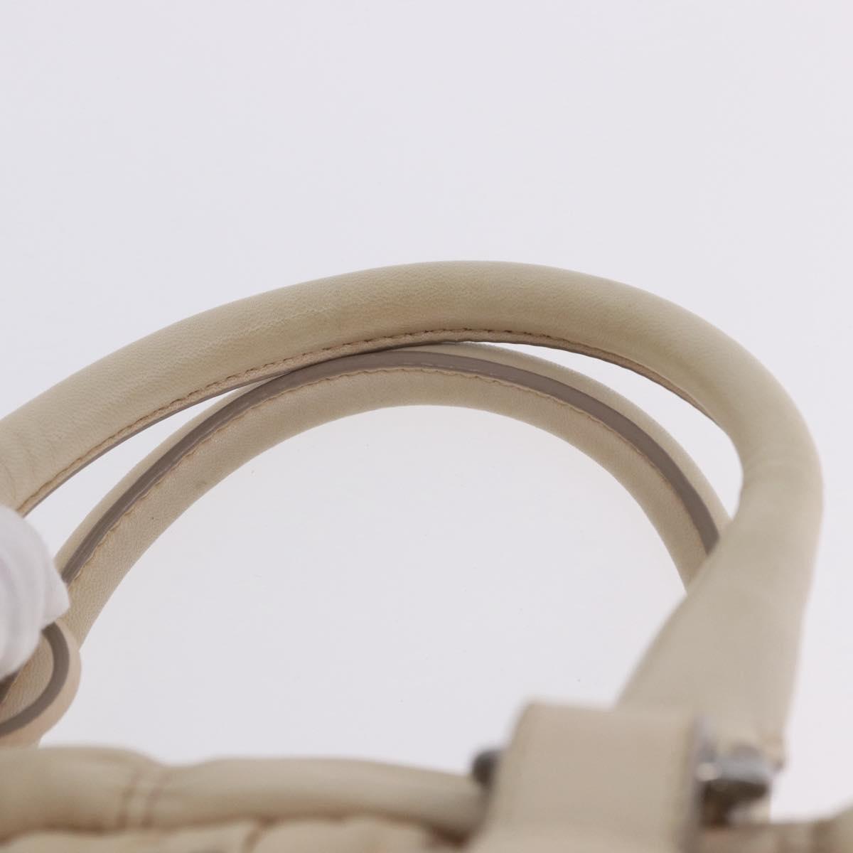 PRADA Gathered Hand Bag Leather 2way Ivory Silver Auth 203005V