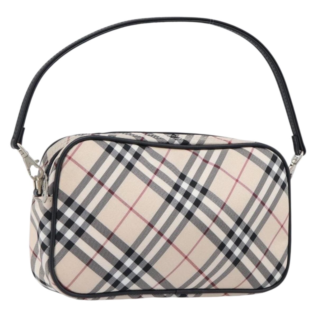 BURBERRY Nova Check Blue Label Accessory Pouch Canvas Beige Silver Auth 203006A