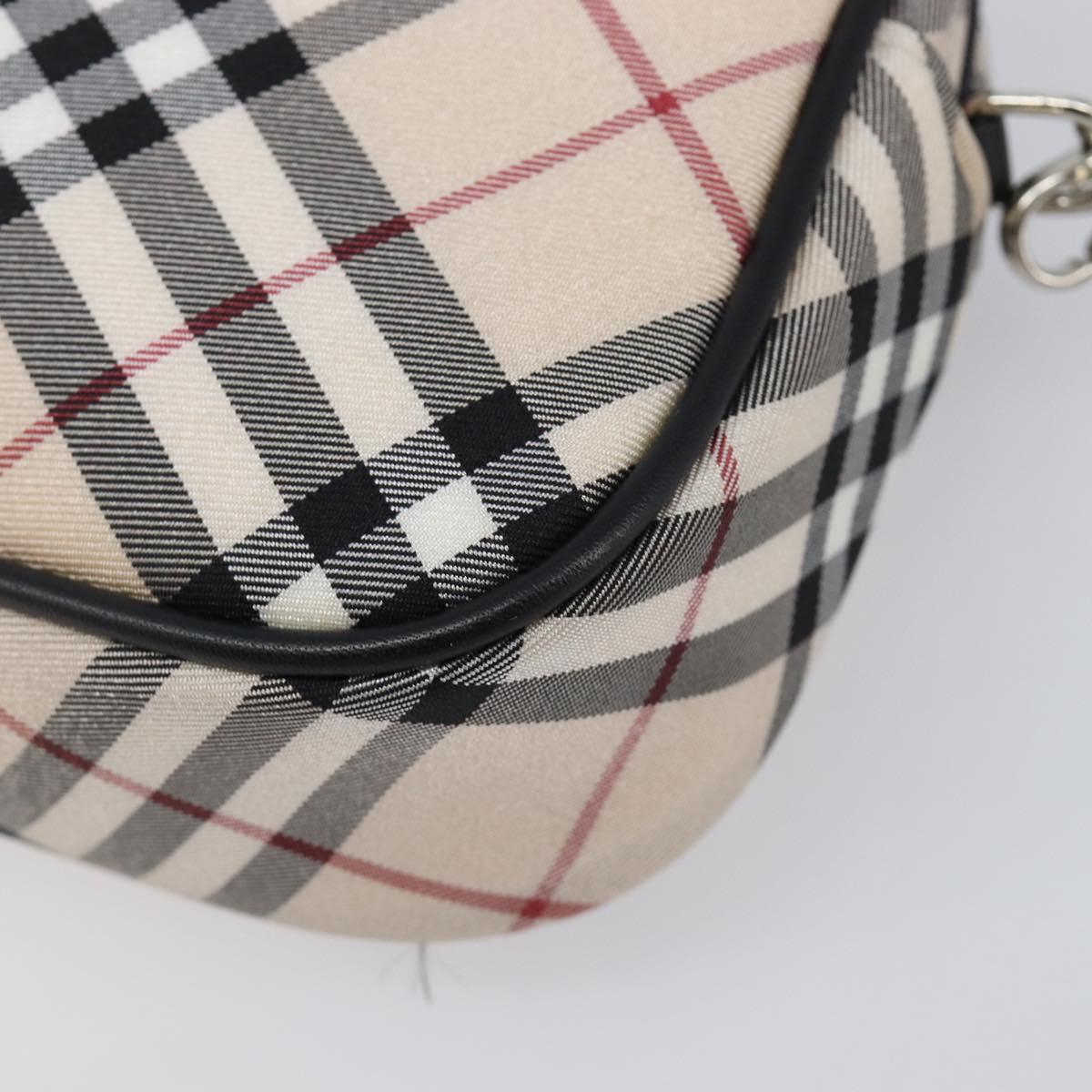 BURBERRY Nova Check Blue Label Accessory Pouch Canvas Beige Silver Auth 203006A