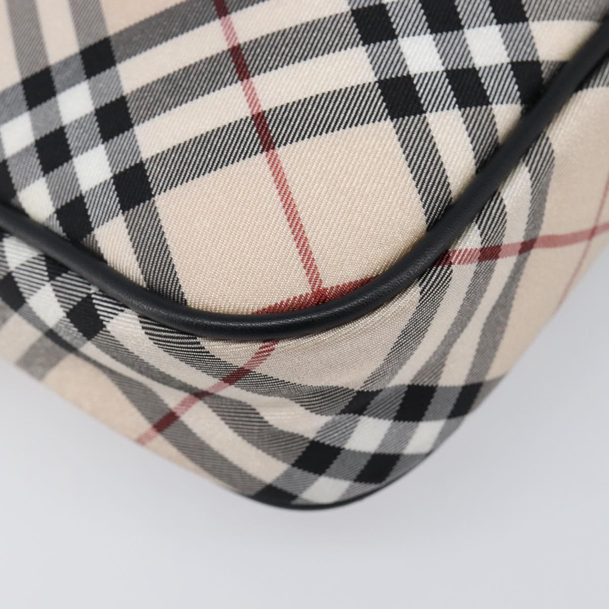 BURBERRY Nova Check Blue Label Accessory Pouch Canvas Beige Silver Auth 203006A
