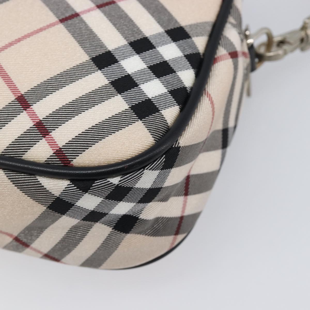 BURBERRY Nova Check Blue Label Accessory Pouch Canvas Beige Silver Auth 203006A