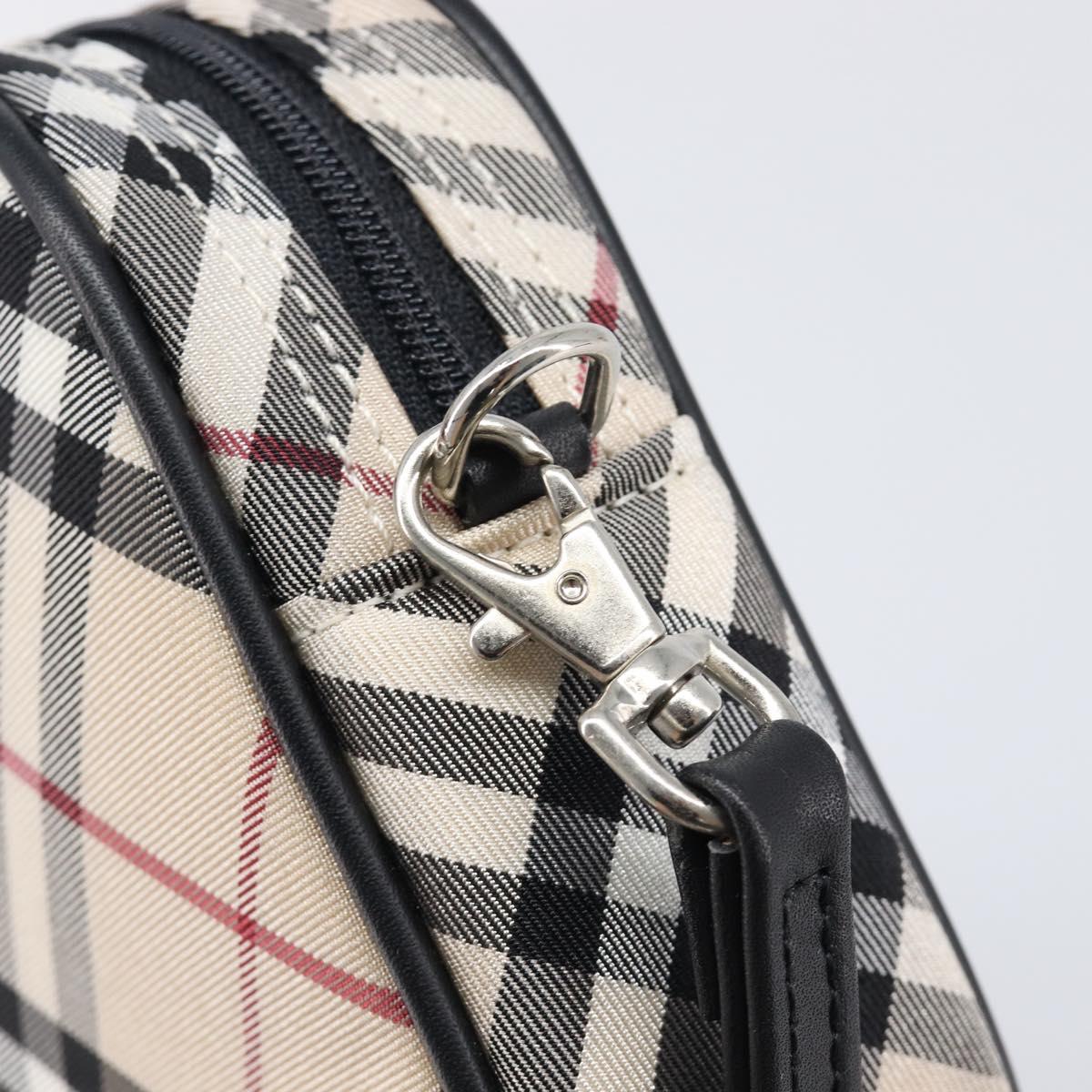 BURBERRY Nova Check Blue Label Accessory Pouch Canvas Beige Silver Auth 203006A