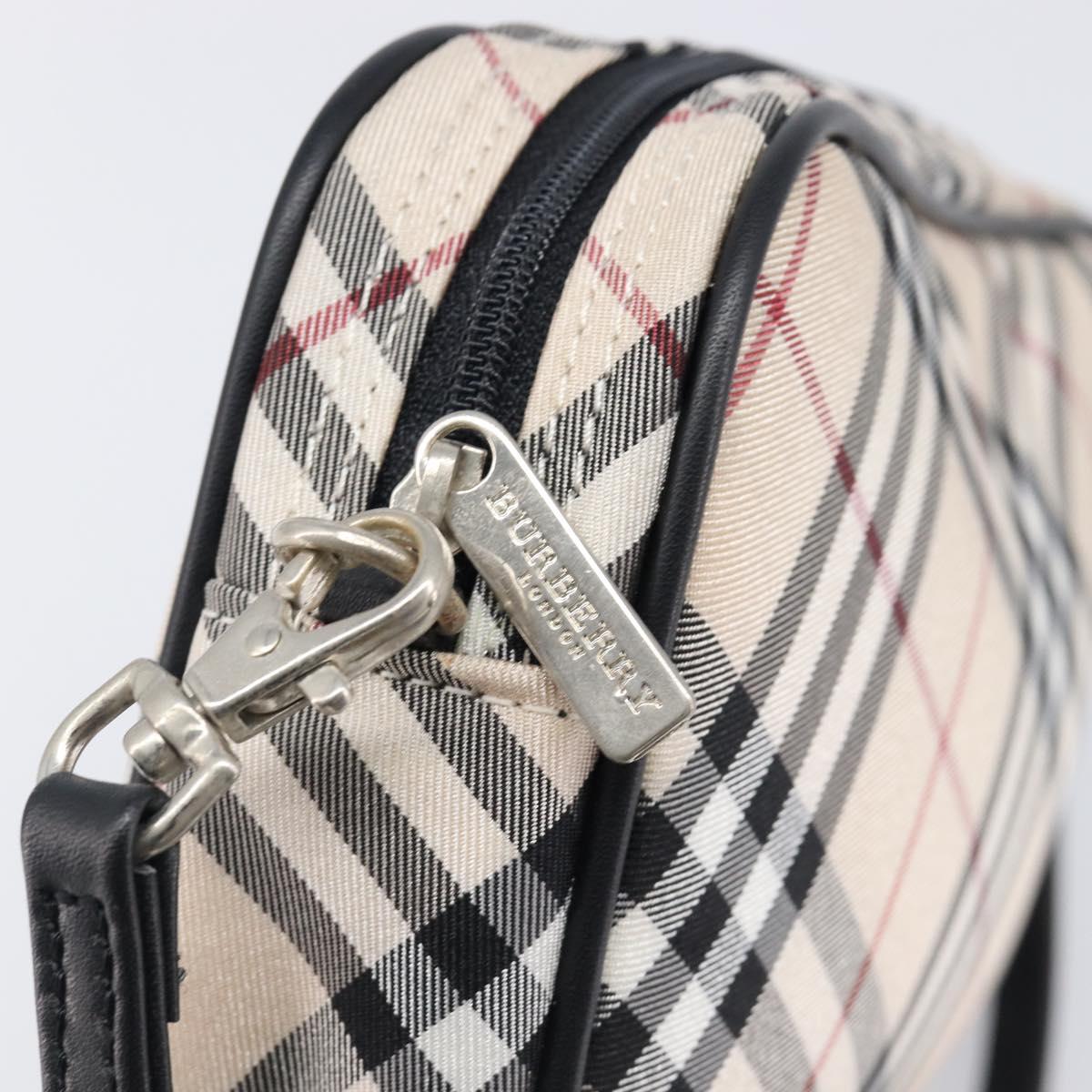 BURBERRY Nova Check Blue Label Accessory Pouch Canvas Beige Silver Auth 203006A