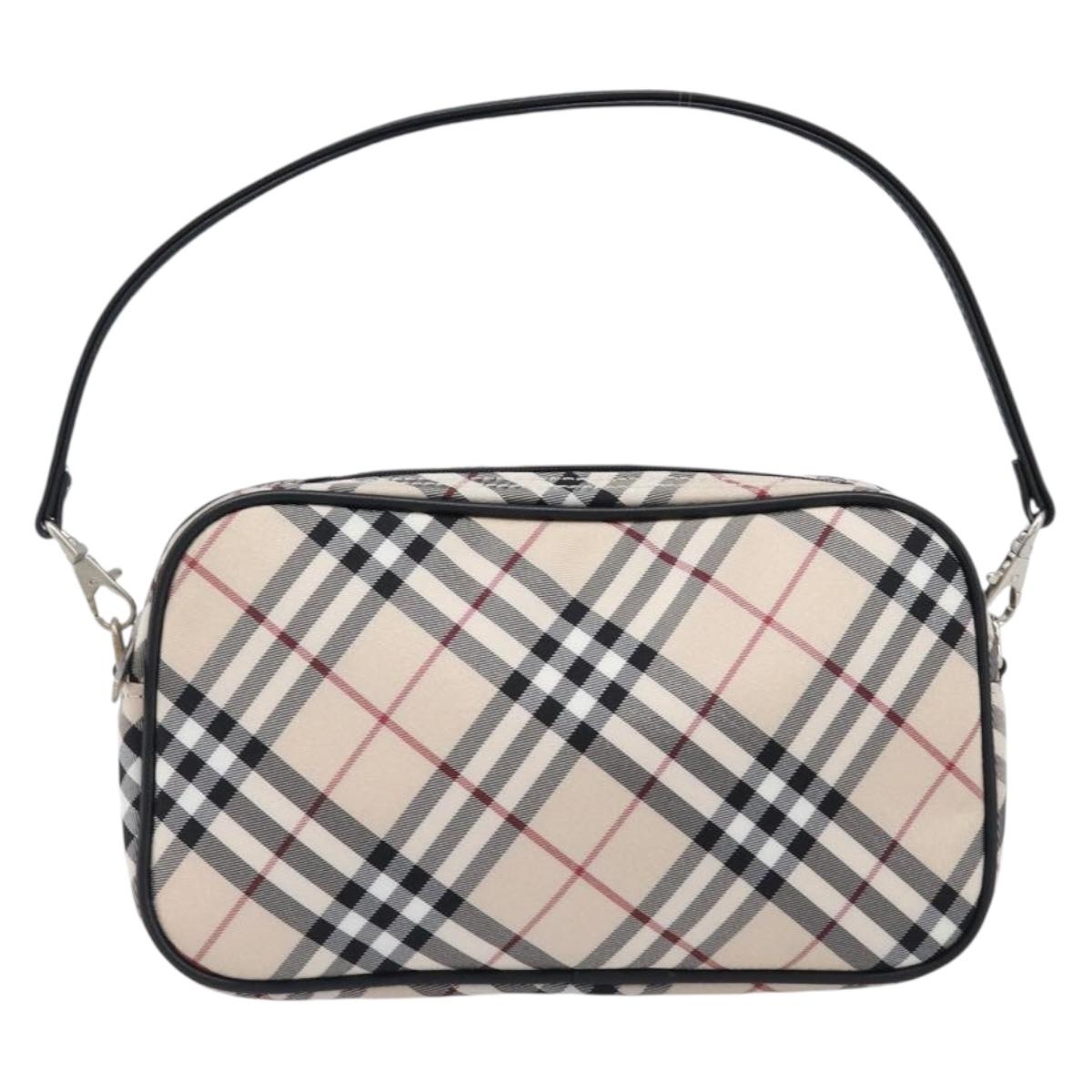 BURBERRY Nova Check Blue Label Accessory Pouch Canvas Beige Silver Auth 203006A