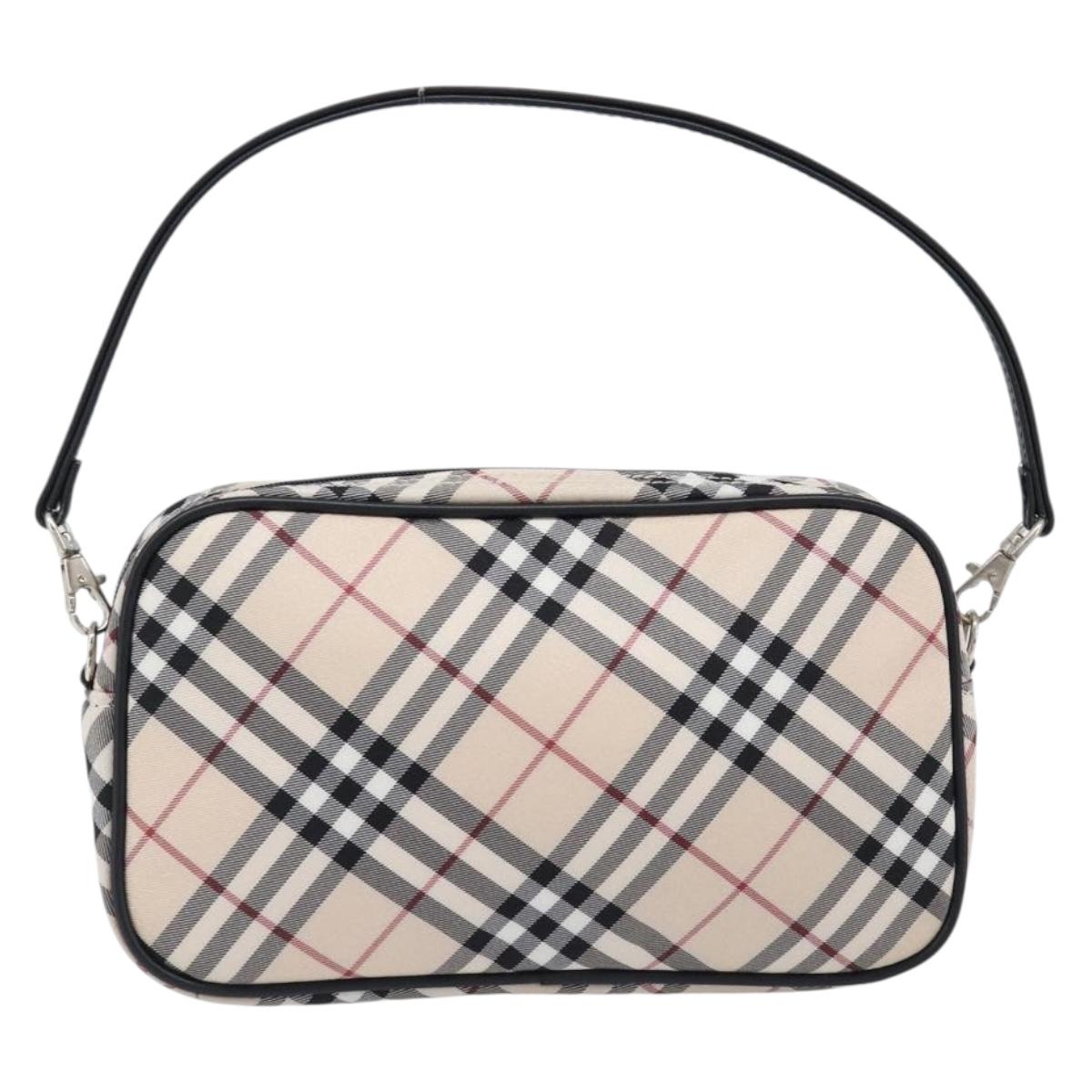 BURBERRY Nova Check Blue Label Accessory Pouch Canvas Beige Silver Auth 203006A