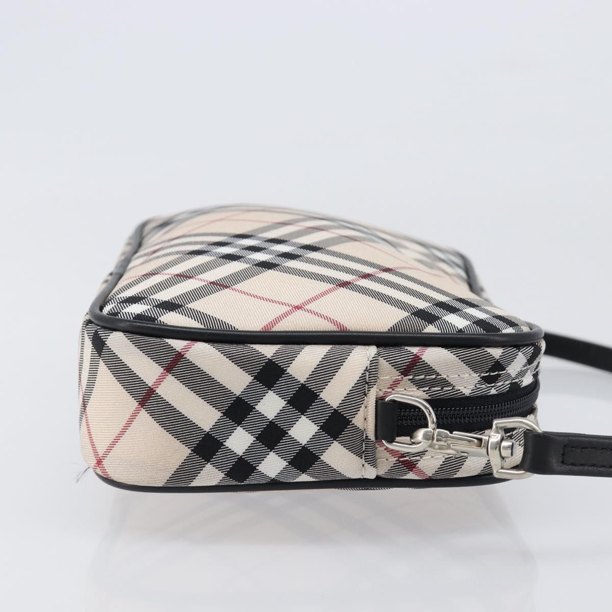 BURBERRY Nova Check Blue Label Accessory Pouch Canvas Beige Silver Auth 203006A